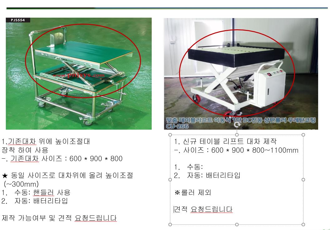 높이 조절대(수동/자동) 제작 견적 요청 건