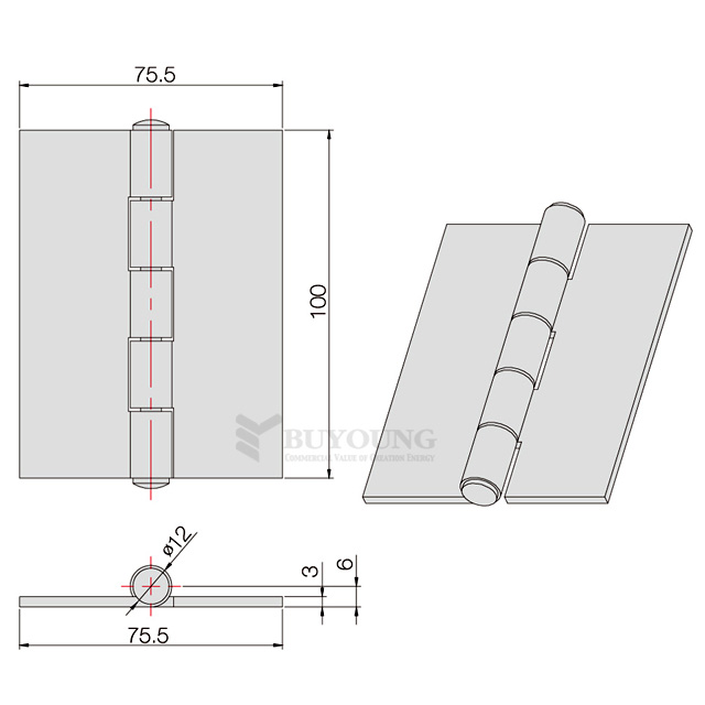 철물 경첩 폭75 (C-417) 도면 2