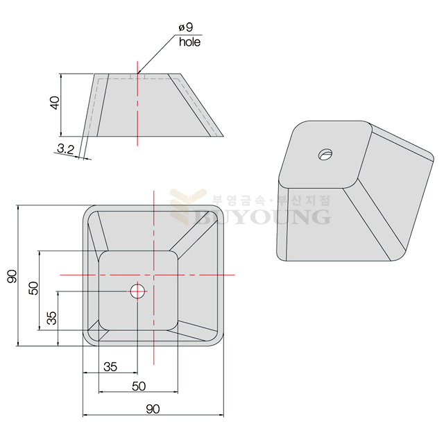 철물 종발이(파렛트컵) 편사각 (C-418) 도면 2
